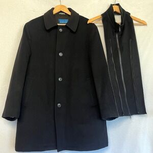 Men's Wool Cashmere Blend Jacket Coat Removable Vest Lining Black Overcoat XL 44